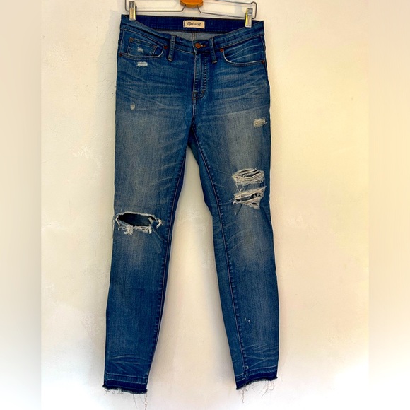 👖 Madewell 9” High Rise Winifred Wash Chewed Hem Destroyed Denim Jean Sz 28/30 - Picture 4 of 5